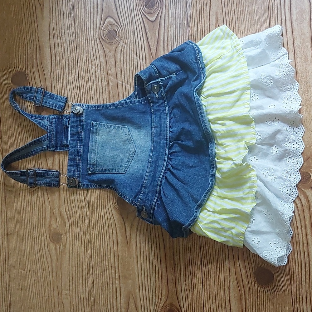 Jean Overall Dress with yellow and lace